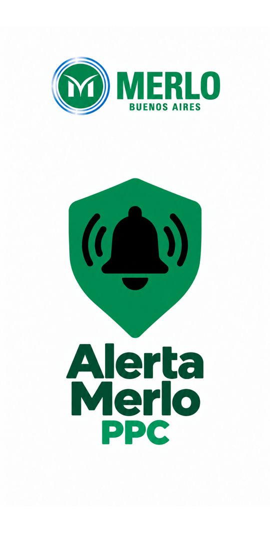 Pantalla de bienvenida con el logo de Merlo y el escudo de Alerta Merlo PPC