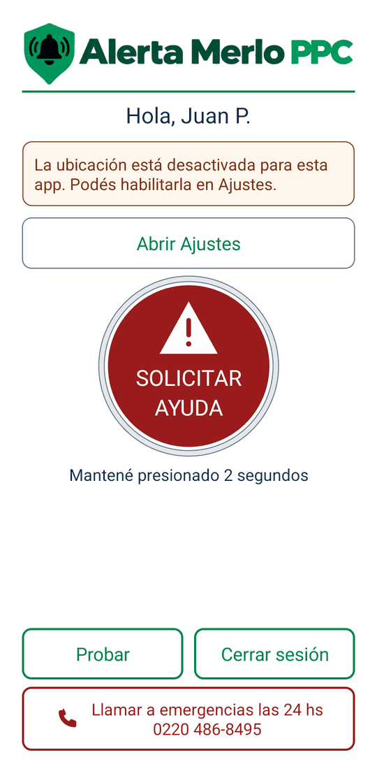 Aviso La ubicación está desactivada para esta app. Podés habilitarla en Ajustes, con el botón Abrir Ajustes