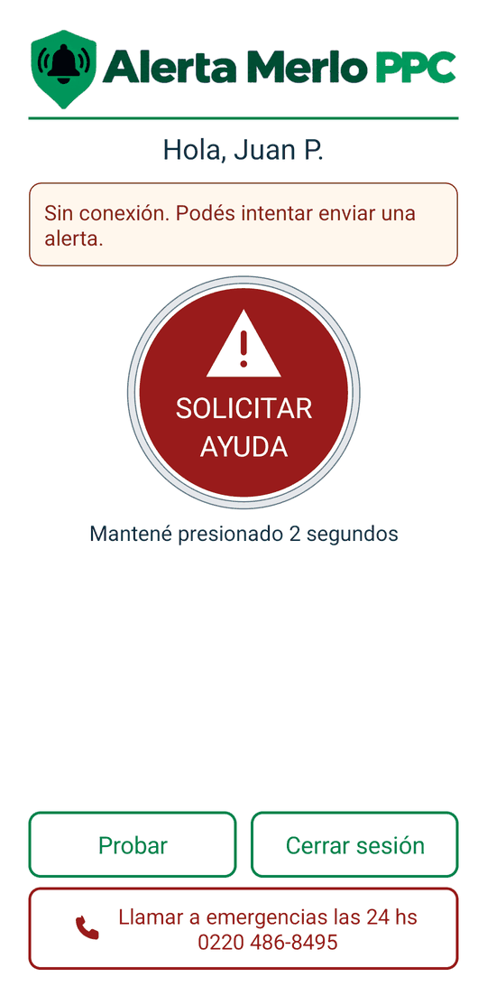 Aviso Sin conexión. Podés intentar enviar una alerta