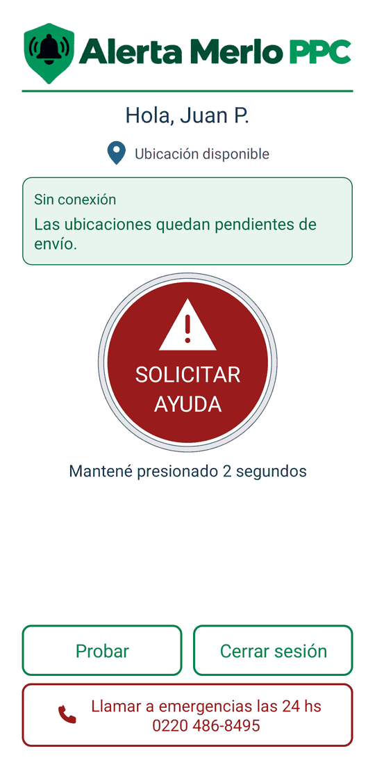 Recuadro Sin conexión. Las ubicaciones quedan pendientes de envío