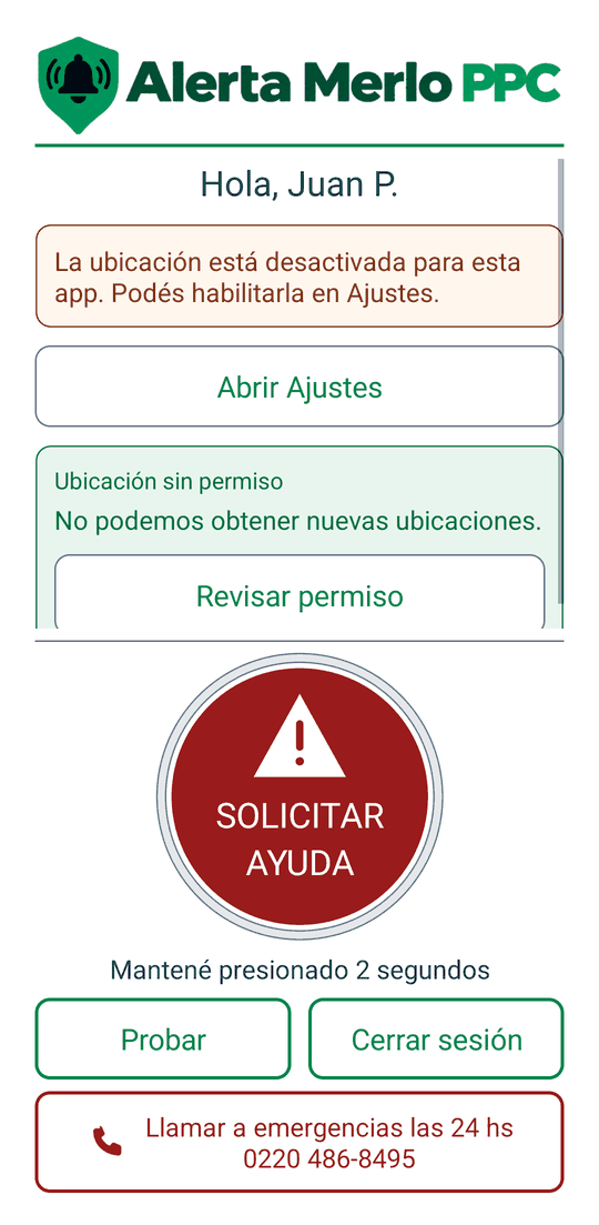 Recuadro Ubicación sin permiso. No podemos obtener nuevas ubicaciones, con el botón Revisar permiso