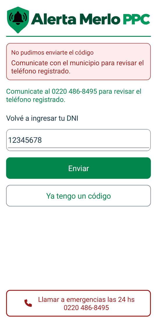 Aviso No pudimos enviarte el código. Comunicate con el municipio para revisar el teléfono registrado.